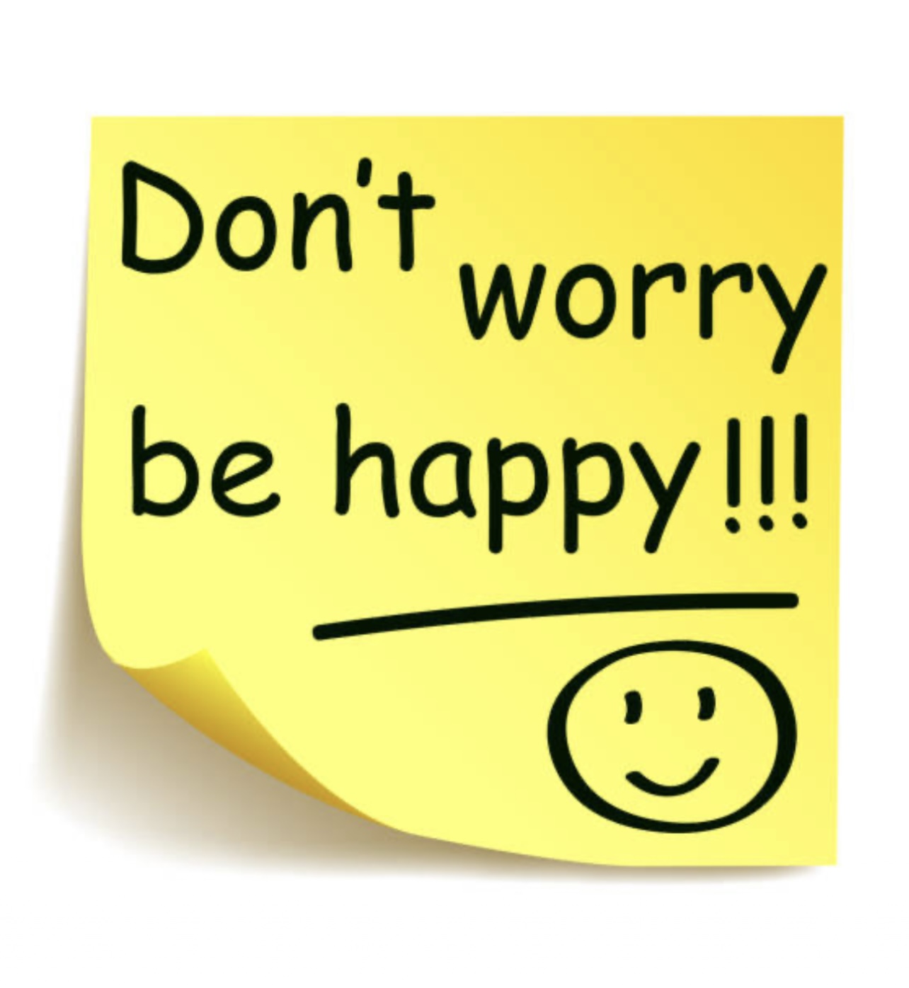 Don't worry be happy quote on sticky note. How to be happy.